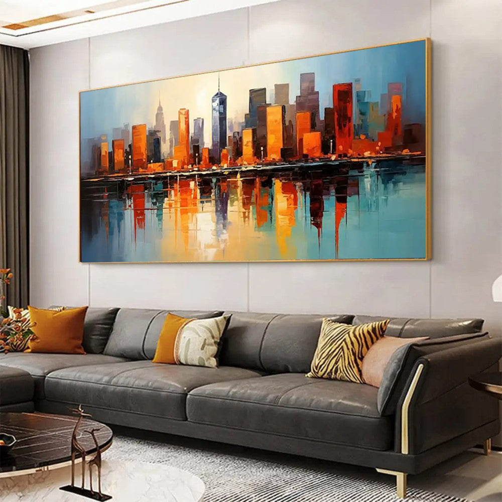 Handmade Urban Street Scene Oil Painting on Canvas Modern Abstract Architectural Wall Art for Home Decor Frameless Unstretched