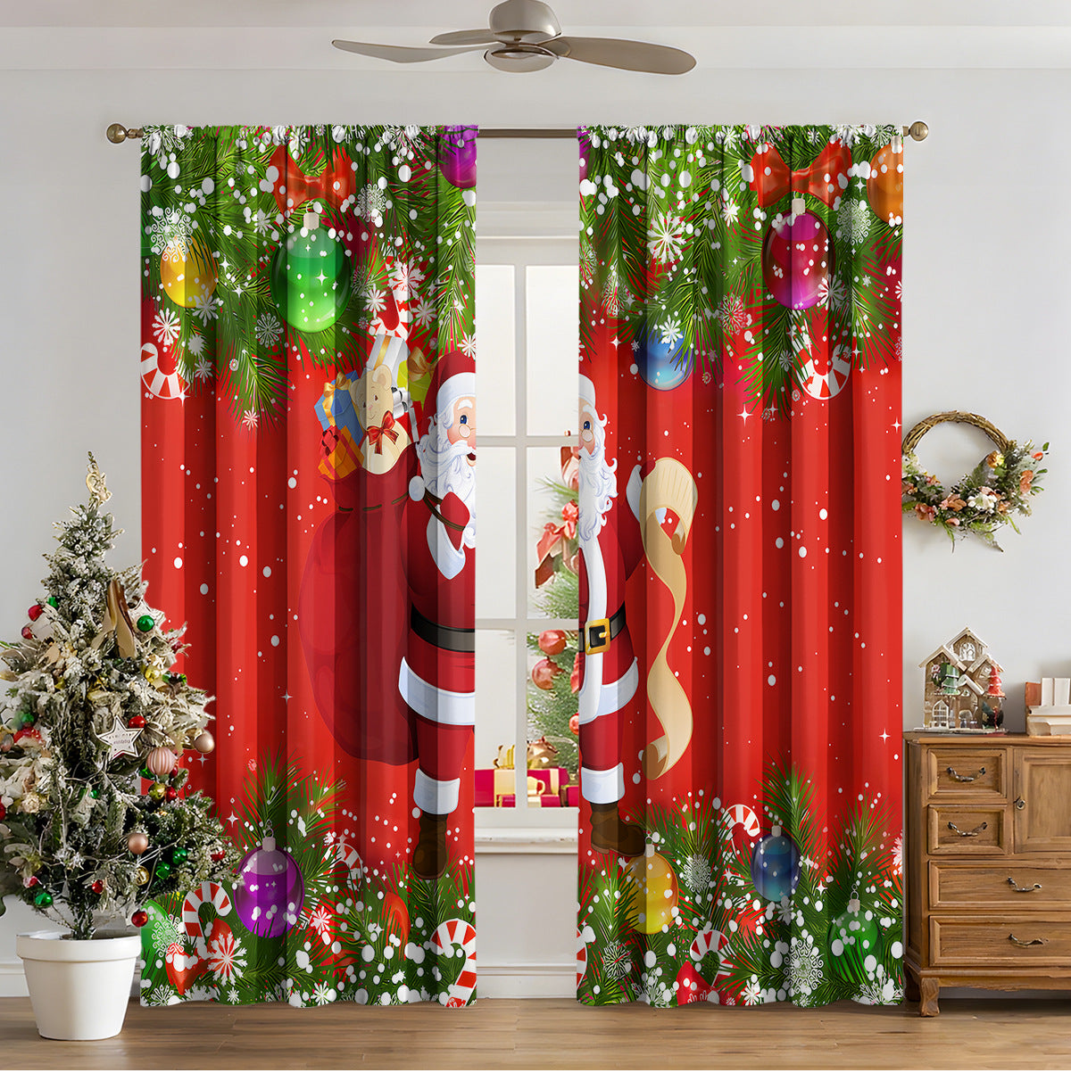 3D Digital Printed Christmas Curtains – Festive Holiday Window Drapes for Home Decor