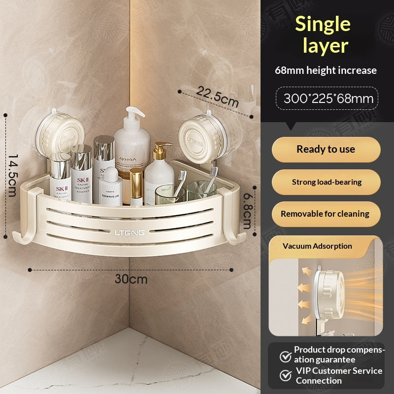 Suction Cup Triangle Bathroom Basket – Wall-Mounted No-Drill Storage Rack for Home Use