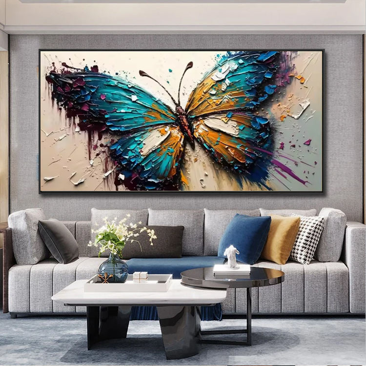 Handmade Butterfly Oil Painting on Canvas Abstract Animal Texture Wall Art for Living Room Home Decor Frameless Unstretched
