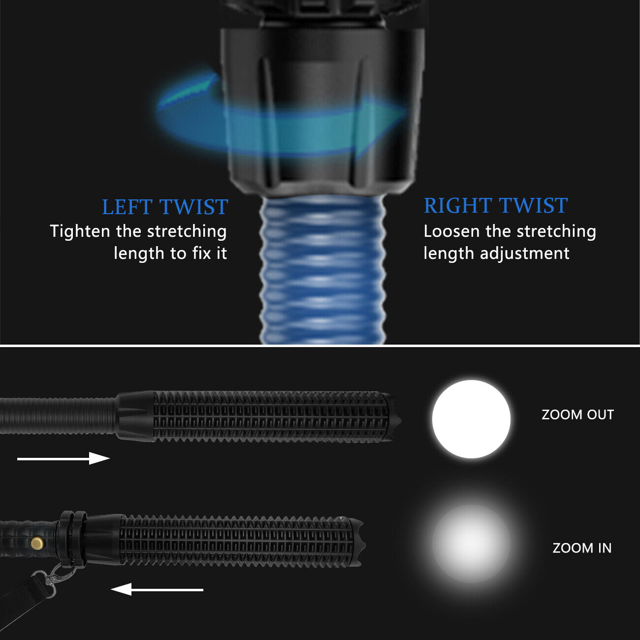 Super Bright LED Flashlight 3 Mode Zoom Tactical Torch for Camping Security and Outdoor Emergency Use