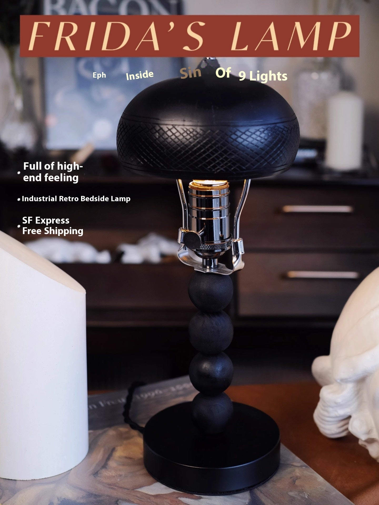 Black Vintage Coconut Shell Table Lamp – Industrial Bedside Light for Bedroom & Cafe