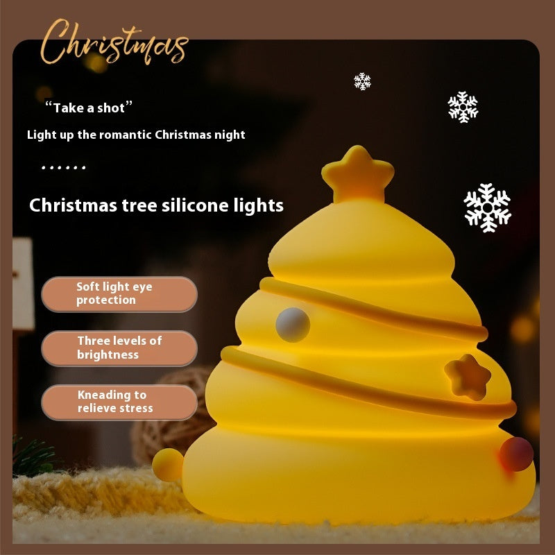 Christmas Tree Silicone Night Light USB Rechargeable Cute Cartoon Table Lamp Eye Protection Kids Birthday Gift Atmosphere Decor