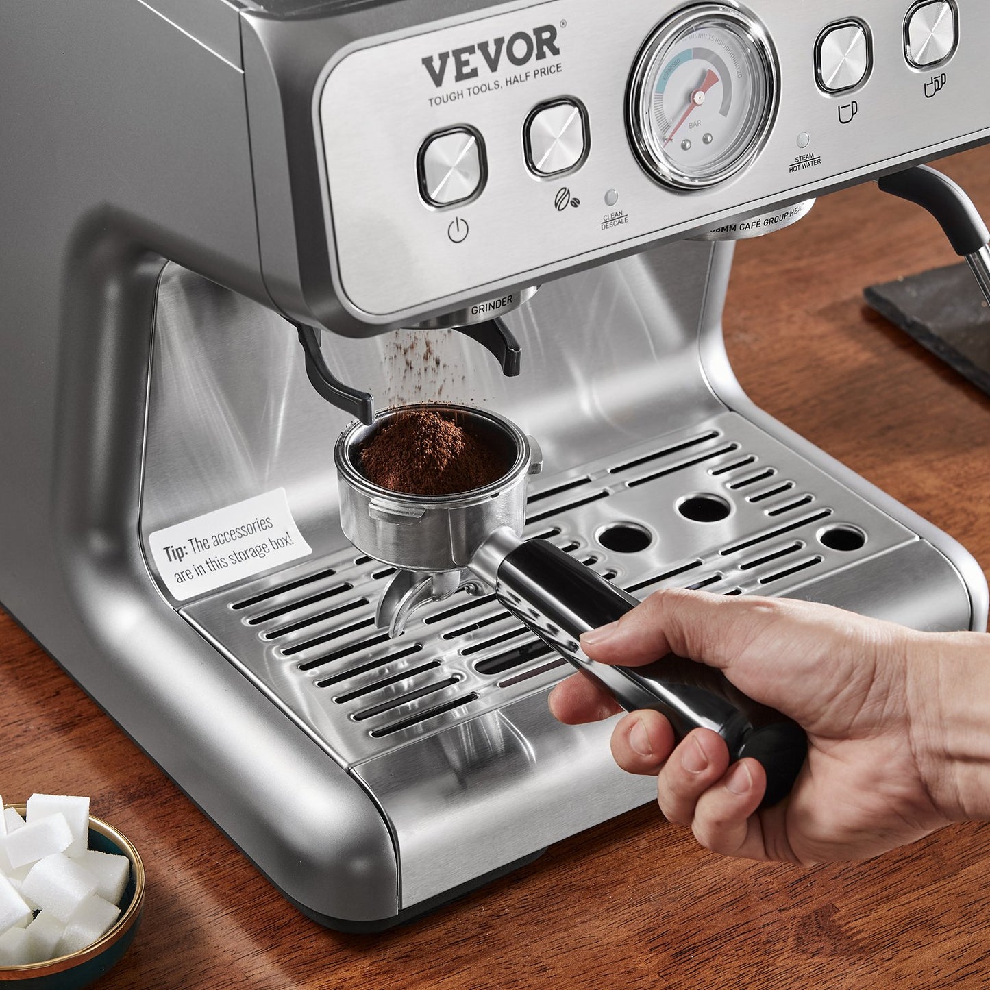 15 Bar Semi Automatic Espresso Machine with Grinder Milk Frother Steam Wand Pressure Gauge Removable Water Tank PID Control for Cappuccino Latte Macchiato