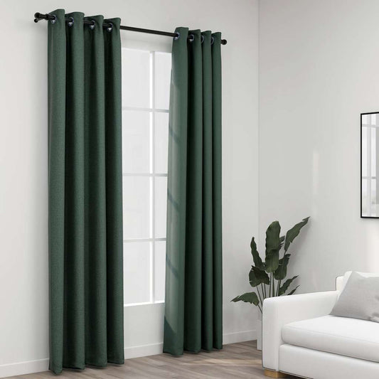 Linen Look Blackout Curtains with Eyelets – 2-Piece Room Darkening Drapes