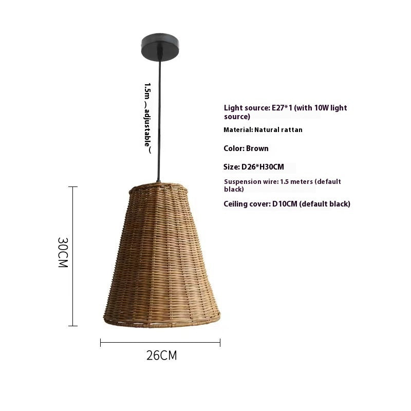 Bamboo Rattan Wabi-Sabi Pendant Light – Vintage Woven Ceiling Lamp