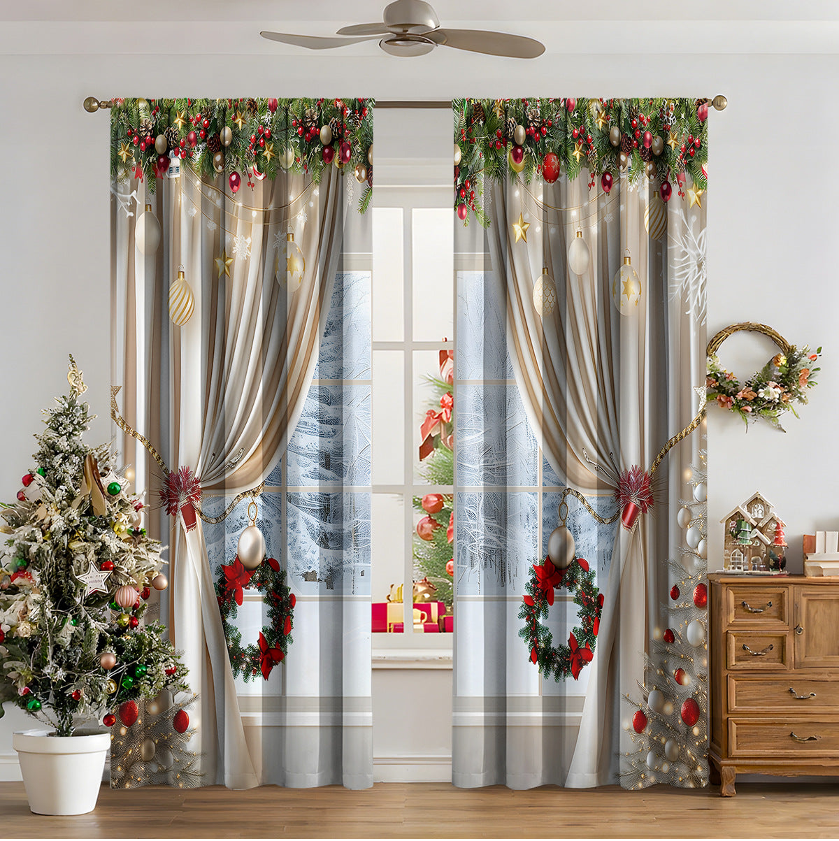 3D Digital Printed Christmas Curtains – Festive Holiday Window Drapes for Home Decor