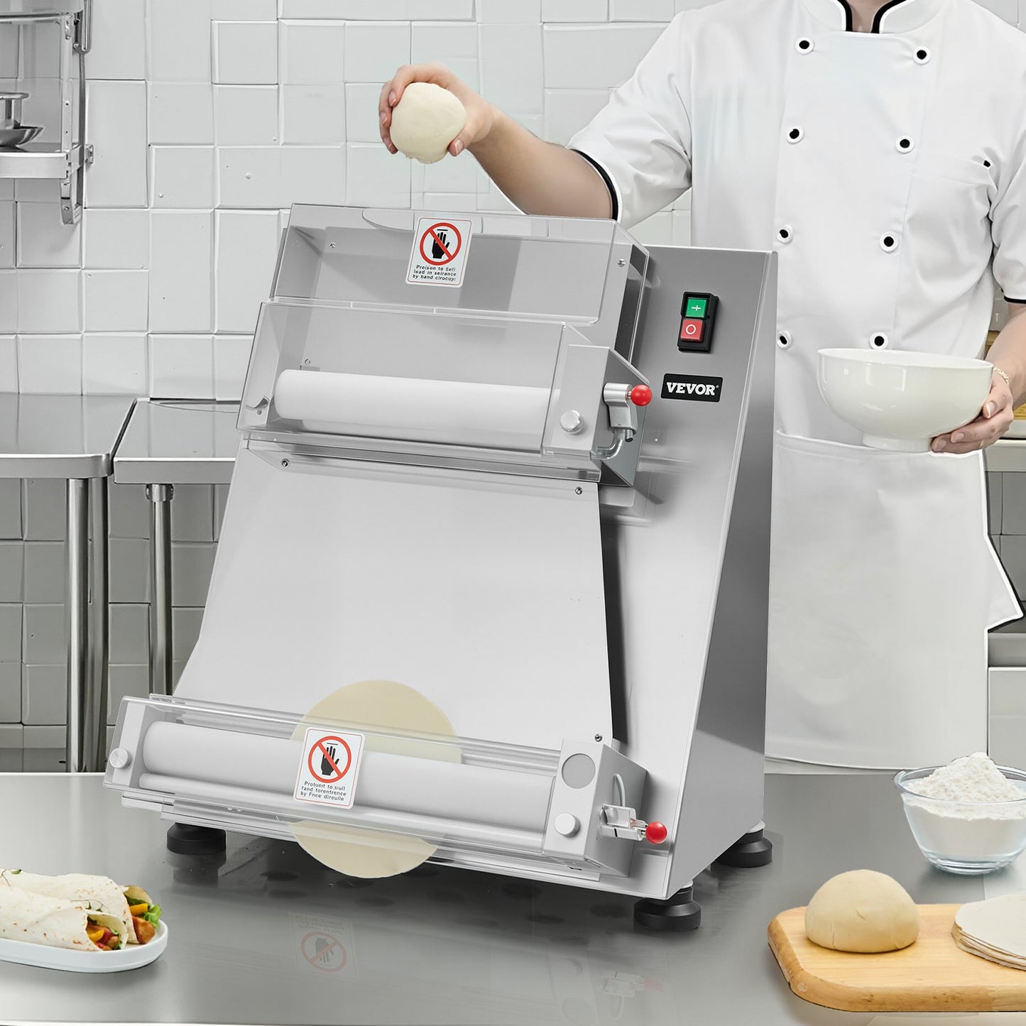16 Inch Semi-Automatic Pizza Dough Roller Sheeter 390W Commercial Dough Press Machine for Bakery and Restaurant Use